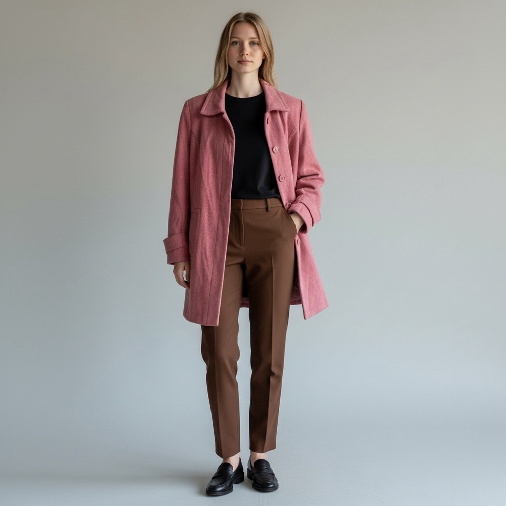 Size L Wool Blend Pink 3/4 length Women’s Button Front Jacket Pockets Merona